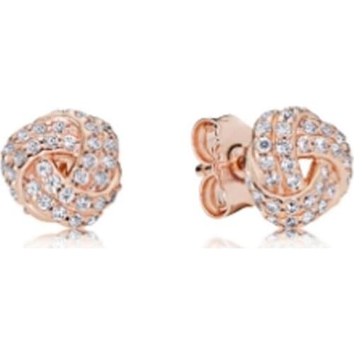 Hot Fashion S925 Sterling Silver Rose Gold Color Shiny Triangle Concentric Knot Earrings For Women Original Fine Jewelry Gift