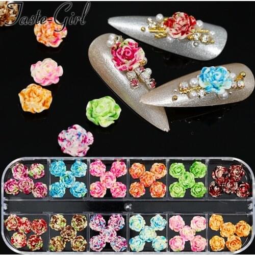 1 set Mixed Style 3D Resin Multicolor Rose Flower Design Nail Studs Charms Nail Art Rhinestonse DIY Manicure Tips Decoration