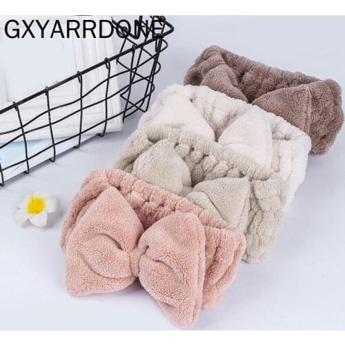 2021 Big Bowknot Coral Fleece Headband Hairbands DIY for SPA Bath Shower Makeup Wash Face Elastic Hair Bands Hair Accessories