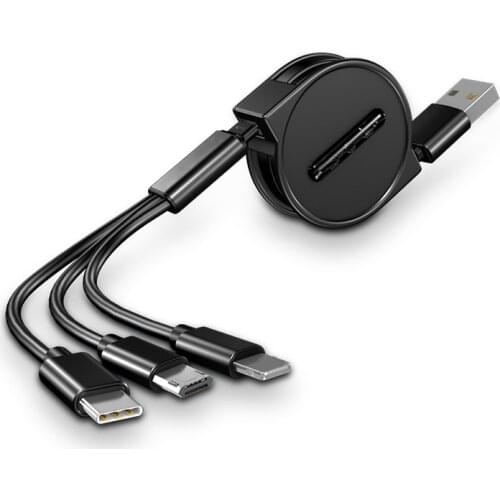 3 In 1 USB Charge Cable 1.2M For iPhone 12 Micro USB Type C Cable Retractable Portable Charging Cable For iPhone X 8 Samsung S9