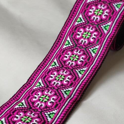 5yards hmong embroidery jacquard webbing lace trim 5cm dress collar ribbon tape ethnic tribal nepal thai india boho DIY miao