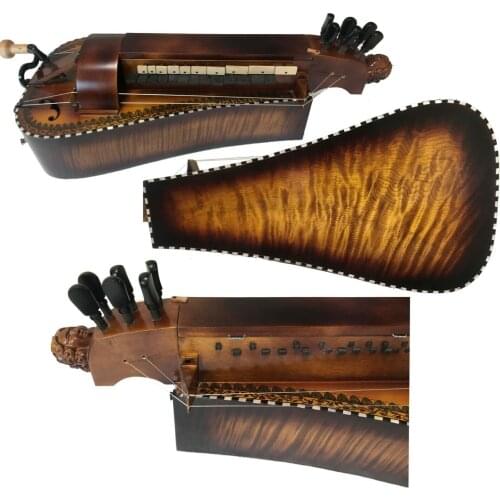 6 strings 23 keys Hurdy Gurdy Maple wood inlay shell purfling carved woman head