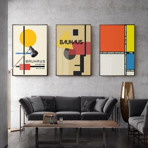 Bauhaus Retro Abstract Poster Print Orange Blue Yellow Geometric Canvas Painting Wall Art Pictures for Living Room Home Decor