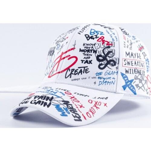 New Unisex Women Men Hats Adjustable Black White Color Printing Graffiti All-matching Baseball Cap For Male Female