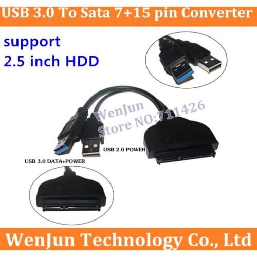 Hot Sale USB 3.0 To Sata 7+15 pin Converter Adapter HDD Cable with power for 2.5" HHD usb to hard drive disk 20cm