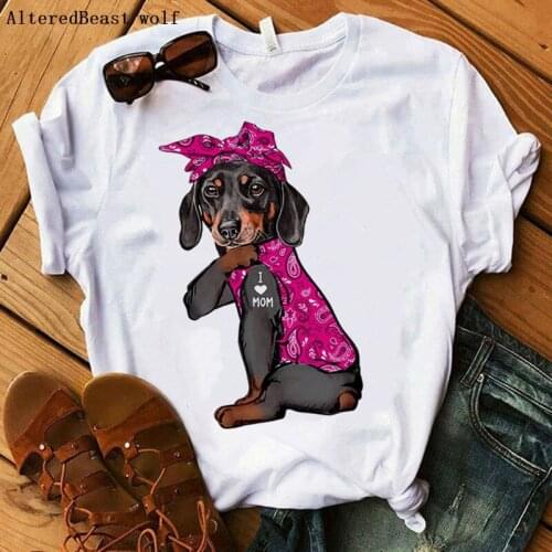 Dachshund I Love Mom T-shirt Women Bandana short sleeve summer Mama Funny T Shirt Female Hip Hop 2021 Tshirt Clothes
