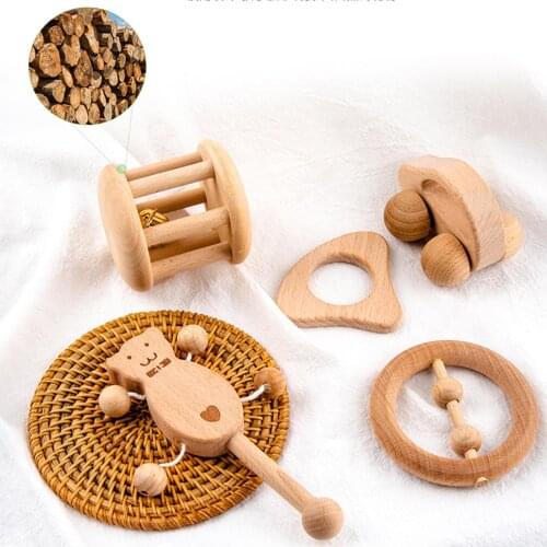 Puzzle Baby Toy Wooden Dog Car Shape Teether Bell Rattles Handle Children Gift Children Toys Birthday Christmas New Year Gift