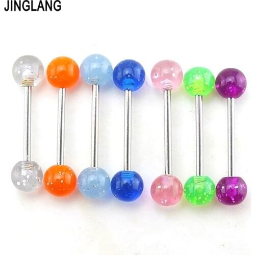 JINGLANG 50pcs/Lot Mix Sale Fashion Nipple Rings Stainless Steel Barbell Multicolor Acrylic Ball Breast Piercing Jewelry