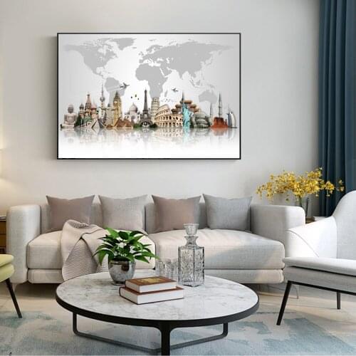 World Famous Building Wall Art Posters And Prints World Tourist Attraction Map Canvas Art Paintings Modern Pictures Home Decor
