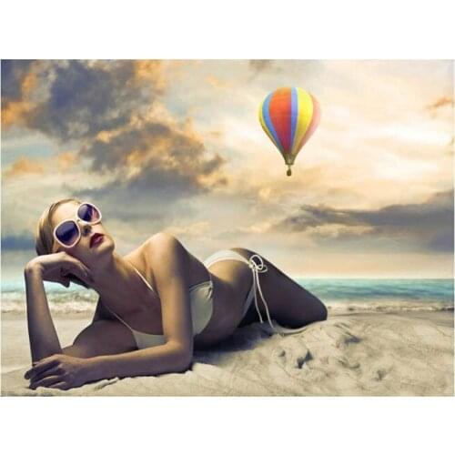 Ocean beach sexy woman Oil Painting Living Room Decorative Painting Art Wall Art Canvas Posters and Prints