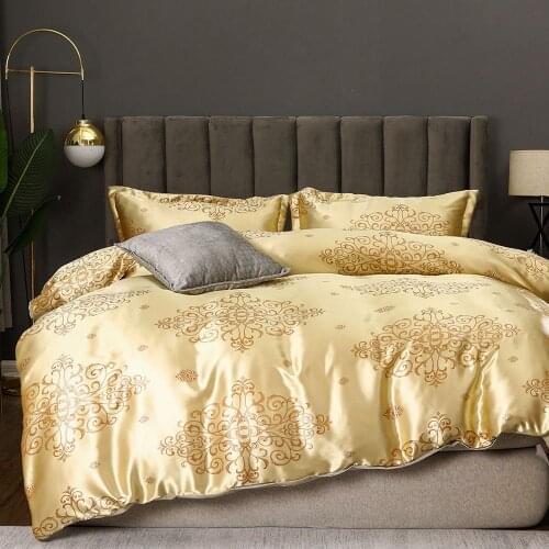 Bedding Set Jacquard Duvet Cover Set Gold Color Quilt Cover Queen Size Bedclothes Housse De Couette Double Bed Satin Polyester