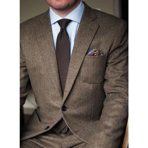 Brown Tweed Groom Wear Best Man Wear Tuxedos Wedding Dress Prom Dresses Business Suit костюм для жениха 2 Pieces (Jacket+Pants)