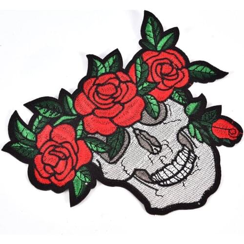 Rose Red Punk Badges Punk Skull Clothing Patches Embroidery Iron-On Biker Patch For Clothes Sew On Stripe Clothes Badge
