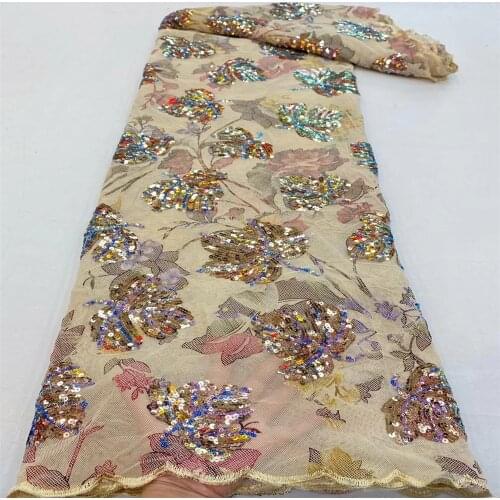 Sequins Lace Fabric 2021 French Net Lace with Sequins African Laces for Women Lace Fabric 5 yards Wedding Lace r22-53