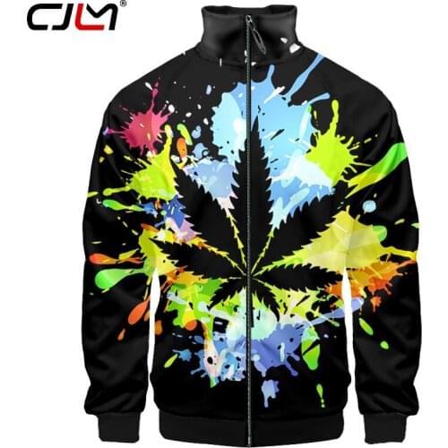 CJLM Colorful Leaves Printed Stand-up Collar Zipper Jacket For Men Women Harajuku Sweatshirts Men Clothes Long Sleeve Jacket 5XL
