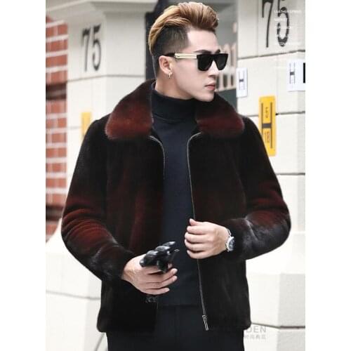 Autumn short faux mink fur leather jacket mens winter zipper warm leather coat men loose jackets jaqueta de couro lapel B353