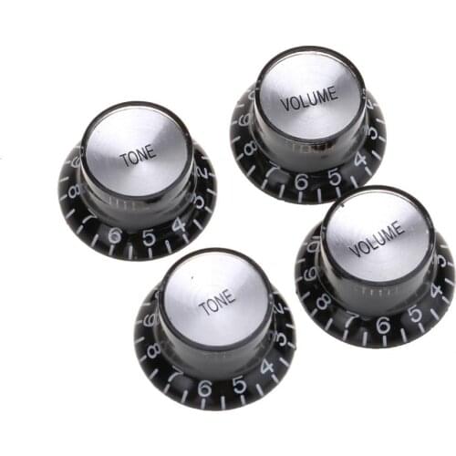 Musiclily Pro Left Handed Imperial Inch Size Guitar Top Hat Bell 2 Volume 2 Tone Reflector Knobs Set for USA Made Les Paul,Black