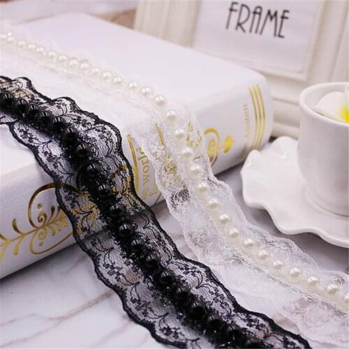 3D fringe Wide Pearl Flower Embroidered lace ribbon Fabric DIY Hair accessories clothing Dress Sewing Supplies Craft