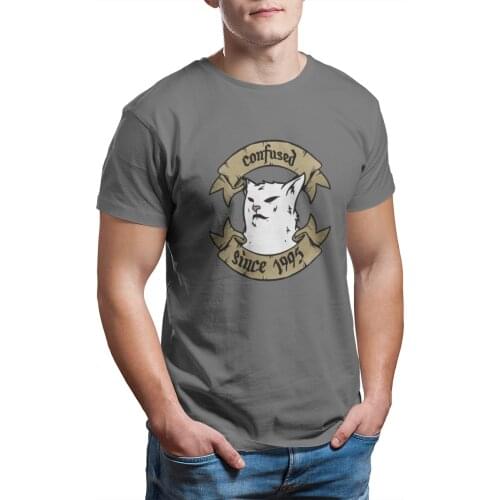 Confused cat meme - woman yelling at cat on dinner T-Shirt Essentials Black Funny Anime Cosplay Mens Clothes 13239