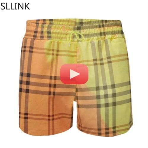 European and American Summer Hot Mens Quick-Drying Water-Changing Beach Pants New Plaid Gradient Five-Point Swimming Shorts