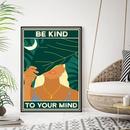 Be Kind To Your Mind Poster Mental Health Awareness Art Prints Cheetah Monstera Abstract Boho Canvas Painting Home Wall Decor