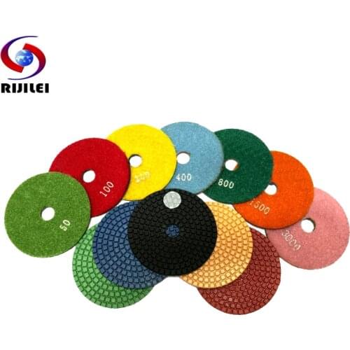 RIJILEI 7PCS/Set 4 Inch Flexible Wet Polishing Pads 100mm Diamond Polishing Pads For Granite Marble Stone Grinding Disc 4DS1