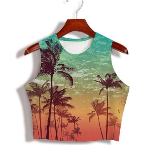 Custom Made your own designs Sublimation Print Beach Cali Vibes Milk Silk sleeveless Crop Tops