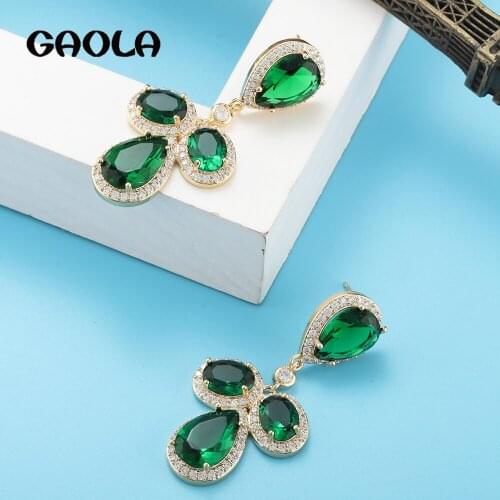 GAOLA Beautiful Water Drop Earrings for Women Trendy Cubic Zircon Party Wedding Engagement Dubai Gold Plated Luxusohrringe E9660