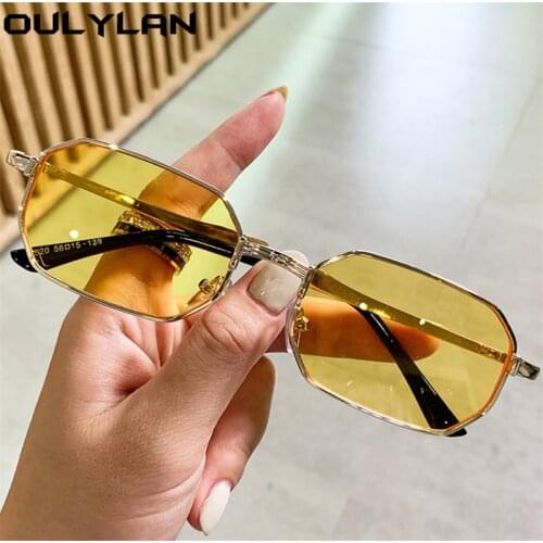 Oulylan Retro Polygon Sunglasses Women Men 2021 Trendy Red Yellow Sun Glasses Male Vintage Small Metal Sunglass Shades UV400