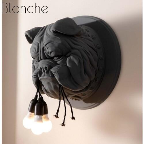 Modern Bulldog Resin Wall Lamp Industrial Wall Light Sconces for Living Room Bedroom Home Decor Animal Dog Linght Fixtures E27