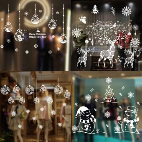 1set Christmas Window Glass Xmas DIY Static Stickers Santa Ball Pattern New Year 2022 Gifts 2021 Christmas Decoration for Home