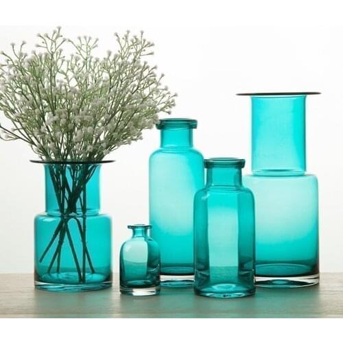 Home Decor Glass Vases Blue Flower Vase Christmas Decoration Modern Vases Decorative Retro Small Ornaments Flat Vase Zakka Style