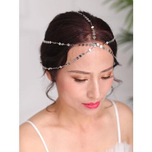 Vintage Silver and Gold Head chain Glitter Headpieces tiara Wedding Hair Accessories party Headwear Prom Chain Bridal Headdress