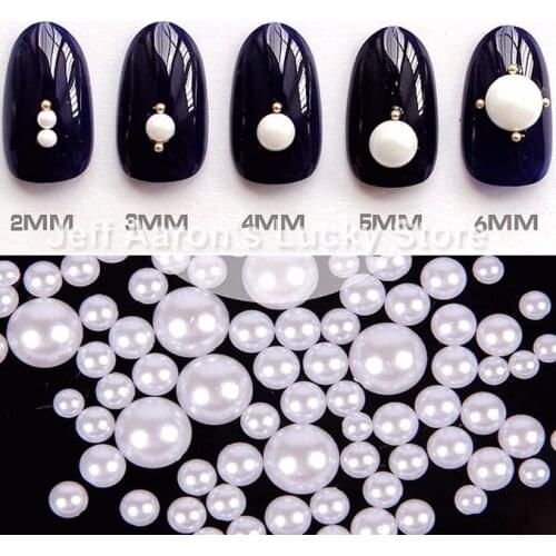 High Quality White 3D Nail Art Glitter Rhinestone Pearl For Nail Tips Decoration Tools 2mm 3mmm 4mm 5mm 6mm 5packs