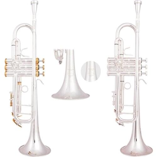 High Quality TR-190GS 85 Bb Trumpet Brass Musical Instruments Silver Plated Bb Trumpet With Mouthpiece Gloves Case Free Shipping