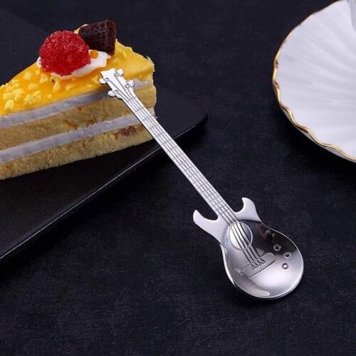WSFS Hot Guitar Coffee Teaspoons,4 Pcs Stainless Steel Musical Coffee Spoons Teaspoons Mixing Spoons Sugar Spoon(Silver)