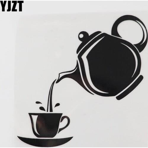 YJZT 13.3CM×13.5CM Teapot And Teacup Car Sticker Creative Modeling Vinyl Decal Black/Silver 13E-0066