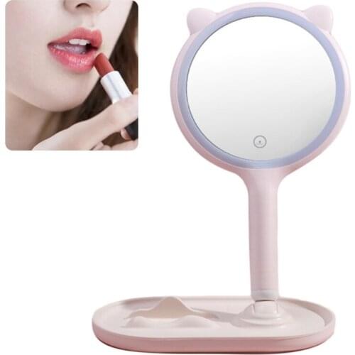 Makeup Desk Mirror with LED Lights 5X Magnifying Double-Side Mirror 3-Color Electrodeless Dimming Lighted Up Mirror
