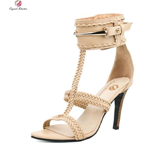 Original Intention New Novelty Women Sandals Fashion Open Toe Thin Heels Sandals Beautiful Nude Shoes Woman Plus US Size 4-15