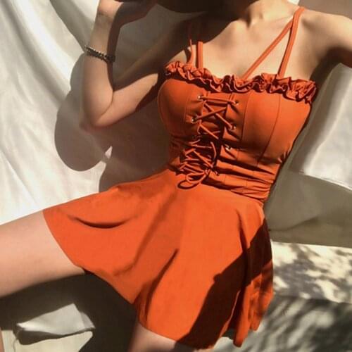 2020 New Sexy Bandage One Piece Swimsuit High Neck Hollow Out Print Swimwear Stripe Backless Bathing Suit Women Swimskirt