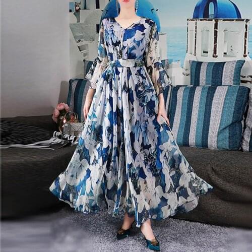 Fashion Runway Spring Long Sleeve Maxi Dress Womens Loose Waist Floral Print Elegant Party Holiday Long Dress Plus Sizes