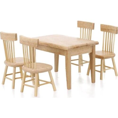 1/12 Miniature Dollhouse Furniture Wooden Dining Table Chair Simulation Toy For Dollhouse Decals