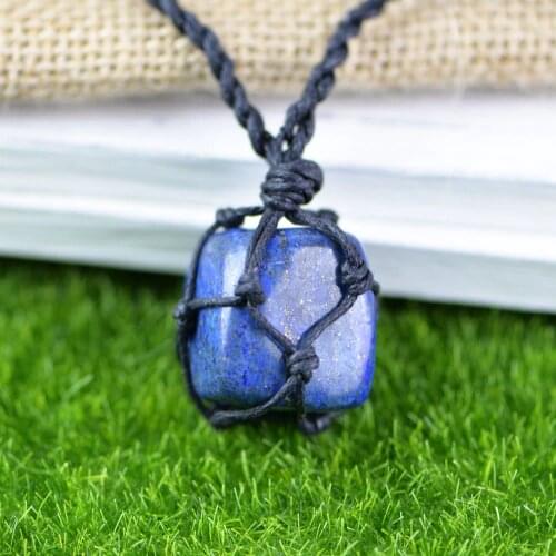 1 Pcs Lapis Macrame Stone Necklace Hemp Rope Natural Men Interchangeable Gem Lapis Stone Pendant Jewelry