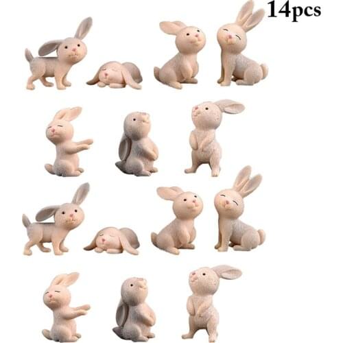 14 Pcs/Set Cute Bunny Easter Decor Craft Miniature Fairy Garden Ornament For Birthday Cake Dessert Decoration Accessories Sets