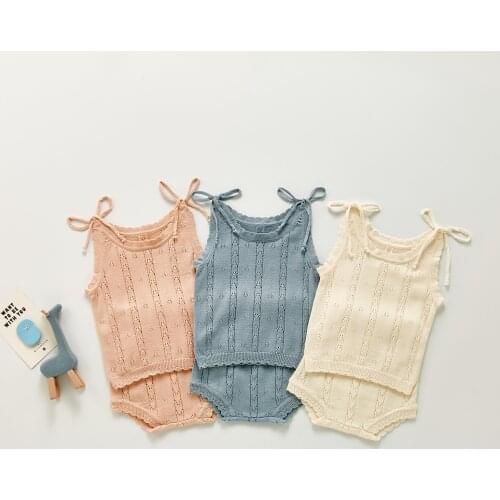 Summer Newborn Baby Cute Infant Clothes Set Solid Knit Sleeveless Sweater Vest Tops Shorts 2pcs Toddler Outfits Princess Clothes