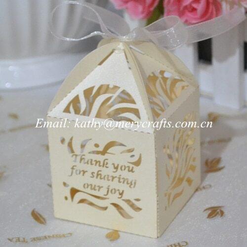 50pcs,Customized Ivory Laser Cut Wedding Candy Box For Wedding Favor Box