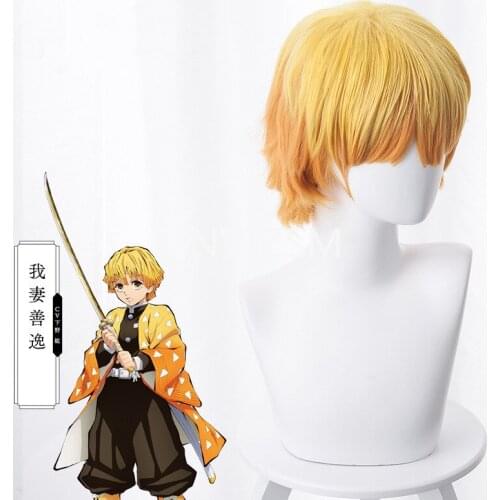 Anime Agatsuma Zenitsu Wig cosplay Demon Slayer Yellow Synthetic Heat Resistant Hair Agatsuma Zenitsu Cosplay