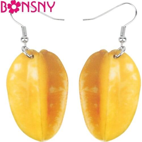 Bonsny Acrylic Yellow Carambola Earrings Big Long Dangle Drop Fashion Jewelry For Women Girls Ladies Teens Wholesale Gift Fruit