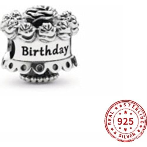 Real 925 Sterling Silver Charms Bead Happy Birthday Flower Fit Original Pandora Beads Bracelets Necklace Diy jewelry