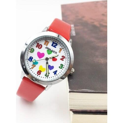 Girls' Watch Cartoon Colorful Hearts Quartz Kids Watches Children Girls Students Wrist Watch PU Strap Luminous Hands Wristwatch